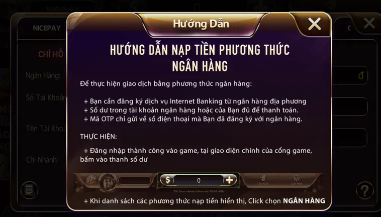 Hướng dẫn nạp tiền qua ngân hàng tại Sunwin.